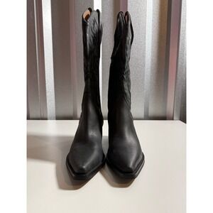 Jeffrey Campbell Black Leather Cowboy Boots Pointed Toe Western Style Size 8